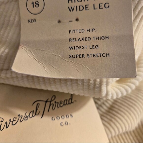 Universal Thread High-Rise Corduroy Cream  Wide Leg Ankle Super Stretch New 18 - Picture 7 of 16